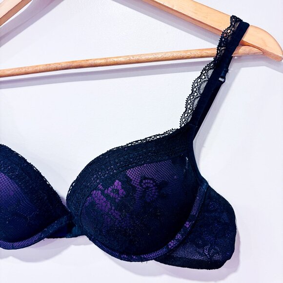 JACOB Black & purple lace push-up bra | Padded underwire lingerie | 34C * - Picture 6 of 6
